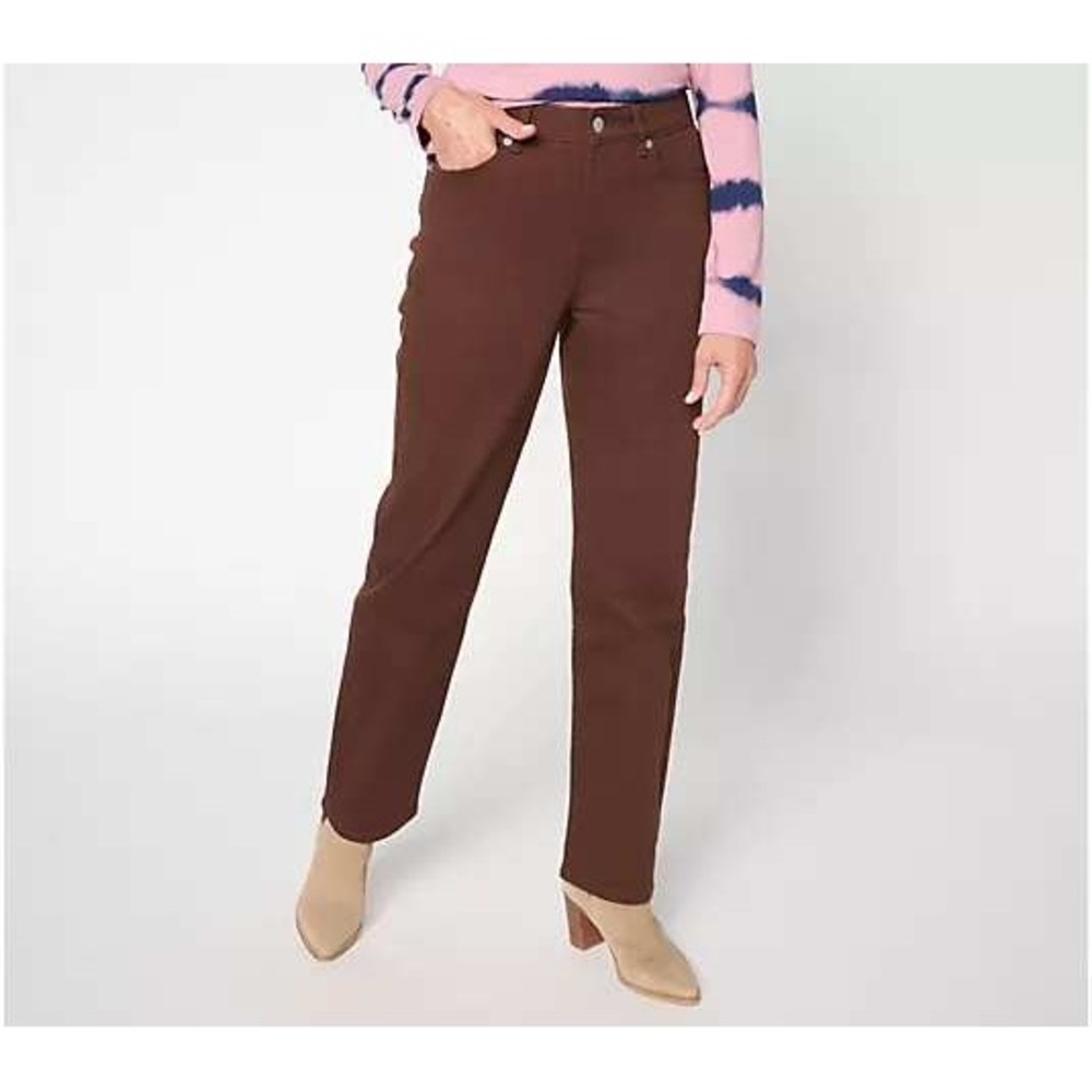 LOGO by Lori Goldstein Regular Colored Straight Leg Jeans Dark Brown 12